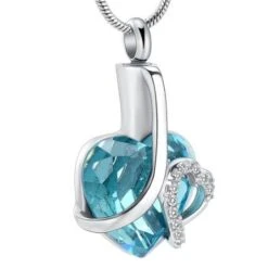 Crystal Azure Heart -Stainless Steel Cremation Ashes Jewellery Urn Pendant