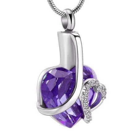 Crystal Amethyst Heart -Stainless Steel Cremation Ashes Jewellery Urn Pendant 3 Crystal Amethyst Heart -Stainless Steel Cremation Ashes Jewellery Urn Pendant