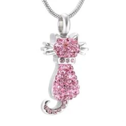 Crystal Cat Pink - Stainless Steel Cremation Ashes Jewellery Urn Pendant
