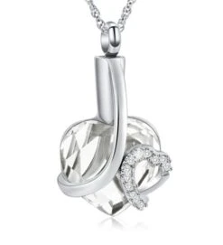 Crystal Clear Heart -Stainless Steel Cremation Ashes Jewellery Urn Pendant