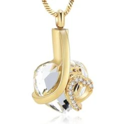Crystal Clear Heart - Yellow Gold Stainless Steel Cremation Ashes Jewellery Urn Pendant