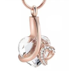 Crystal Clear Heart -Rose Gold Stainless Steel Cremation Ashes Jewellery Urn Pendant