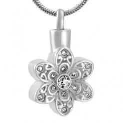 Crystal Flower - Stainless Steel Ashes Jewellery Memorial Keepsake Pendant