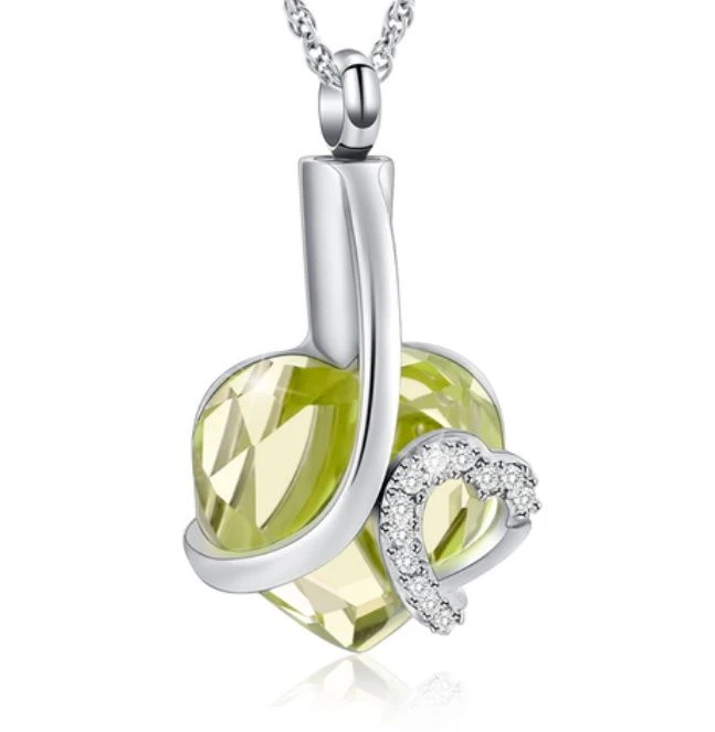 Crystal Lime Heart -Stainless Steel Cremation Ashes Jewellery Urn Pendant 3 Crystal Lime Heart -Stainless Steel Cremation Ashes Jewellery Urn Pendant