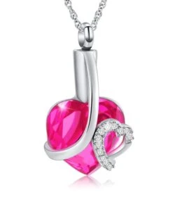 Crystal Pink Heart -Stainless Steel Cremation Ashes Jewellery Urn Pendant