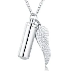 Cylinder Wing Charm - Stainless Steel Cremation Ashes Pendant