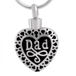 Dad Black Inlay Heart - Stainless Steel Ashes Jewellery Memorial Urn Pendant