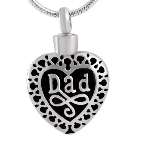Dad Black Inlay Heart - Stainless Steel Ashes Jewellery Memorial Urn Pendant 3 Dad Black Inlay Heart - Stainless Steel Ashes Jewellery Memorial Urn Pendant