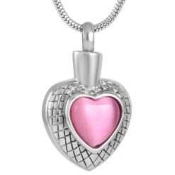 Devoted Heart Pink - Stainless Steel Cremation Ashes Memorial Urn Pendant