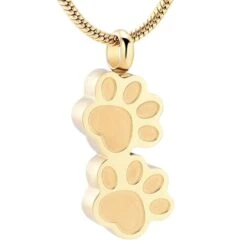 Double Paws - Gold Stainless Steel Cremation Ashes Memorial Pendant