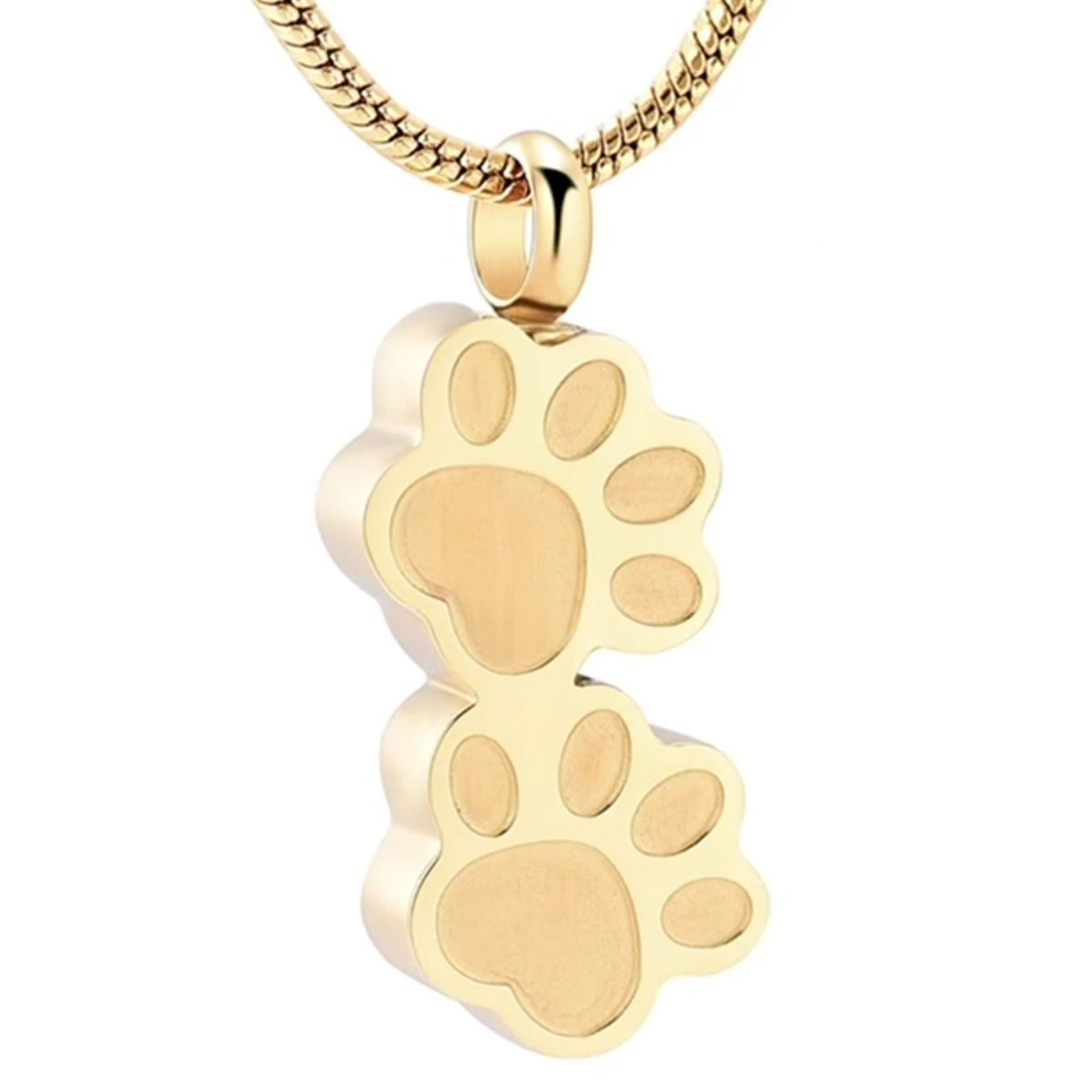 Double Paws - Gold Stainless Steel Cremation Ashes Memorial Pendant 3 Double Paws - Gold Stainless Steel Cremation Ashes Memorial Pendant