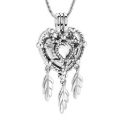 Dreamcatcher Heart Locket Clear - Stainless Steel Cremation Ashes Jewellery Urn Pendant