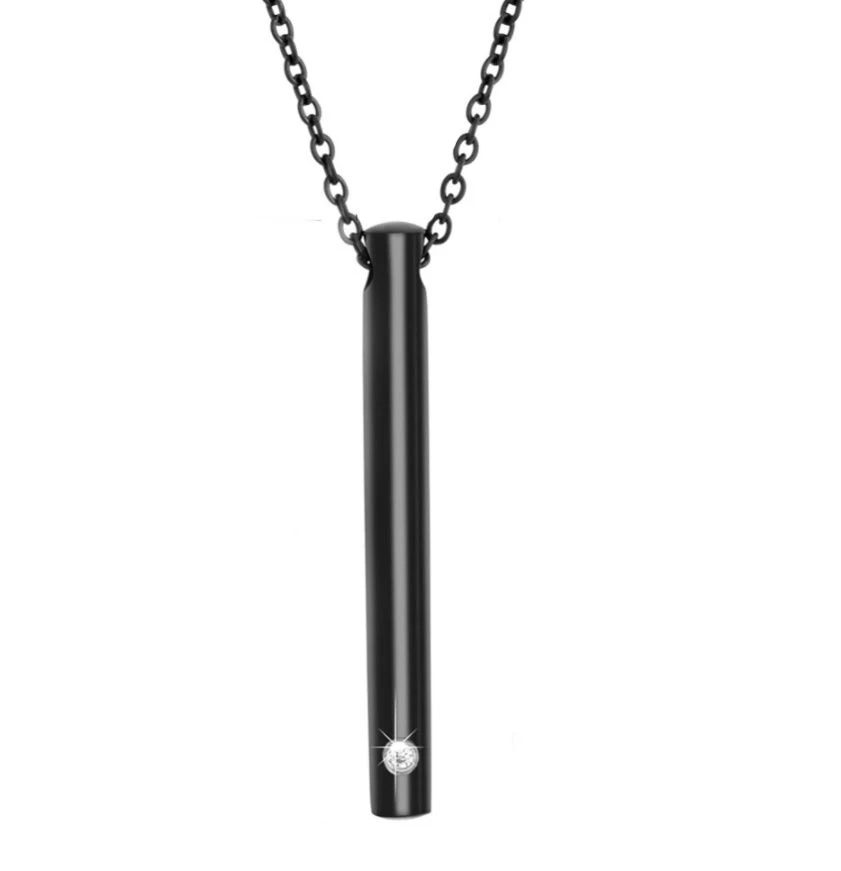 Elegant Slim Cylinder Black - Stainless Steel Cremation Ashes Pendant 3 Elegant Slim Cylinder Black - Stainless Steel Cremation Ashes Pendant