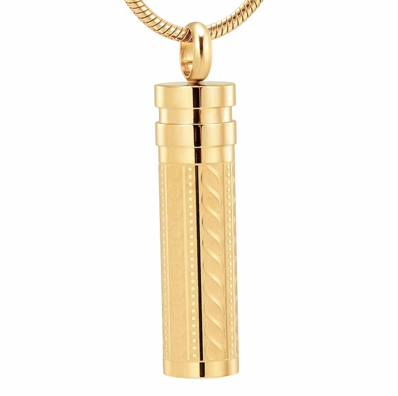 Fancy Cylinder - Gold Stainless Steel Cremation Ashes Urn Jewellery Pendant 3 Fancy Cylinder - Gold Stainless Steel Cremation Ashes Urn Jewellery Pendant