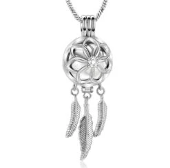 Flower Dreamcatcher Urn Locket - Stainless Steel Cremation Ashes Jewellery Urn Pendant