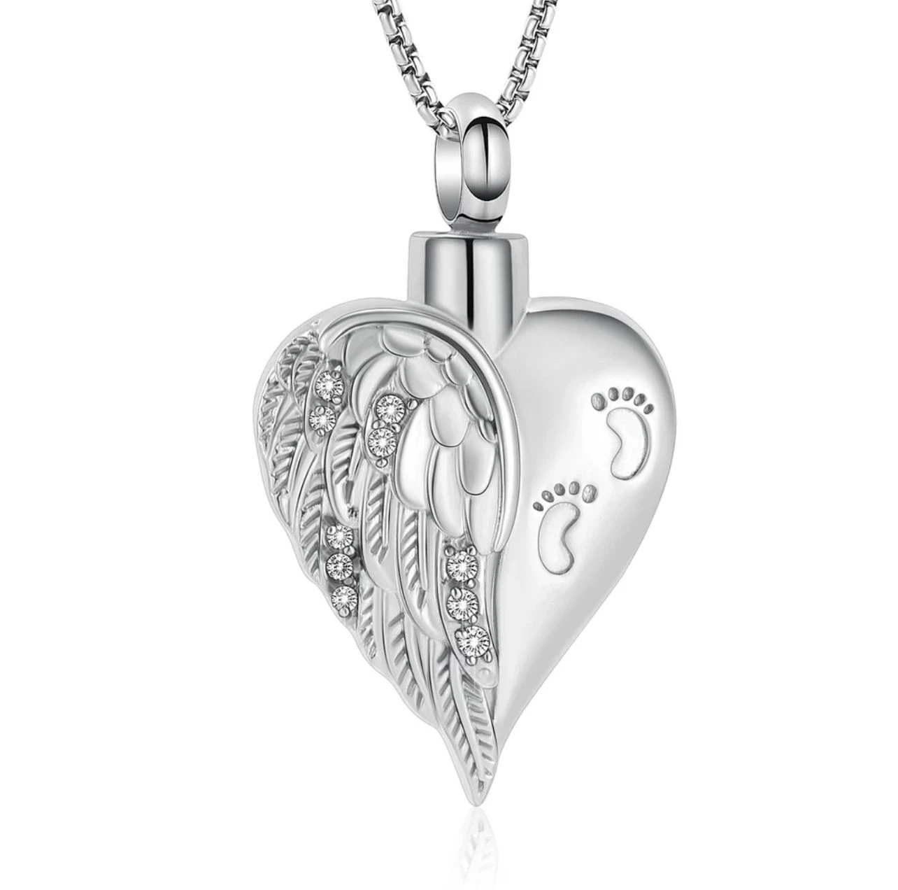 Footprint Wing Heart -Stainless Steel Cremation Ashes Jewellery Memorial Pendant 3 Footprint Wing Heart -Stainless Steel Cremation Ashes Jewellery Memorial Pendant