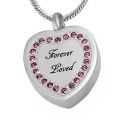 Forever Heart Pink Stones - Stainless Steel Cremation Ashes Jewellery Pendant
