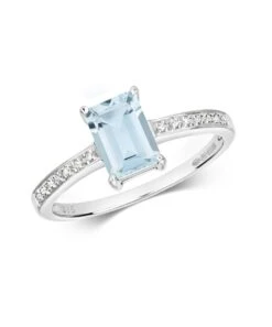 Gladstones Jewellers 9ct White Gold Aquamarine & Diamond Ring