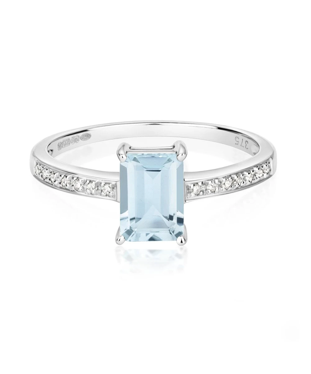 Gladstones Jewellers 9ct White Gold Aquamarine & Diamond Ring 4 Gladstones Jewellers 9ct White Gold Aquamarine & Diamond Ring - Image 2