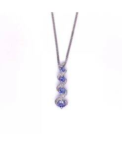 Gladstones Jewellers 9ct White Gold Tanzanite & Diamond Fancy Swirl Pendant