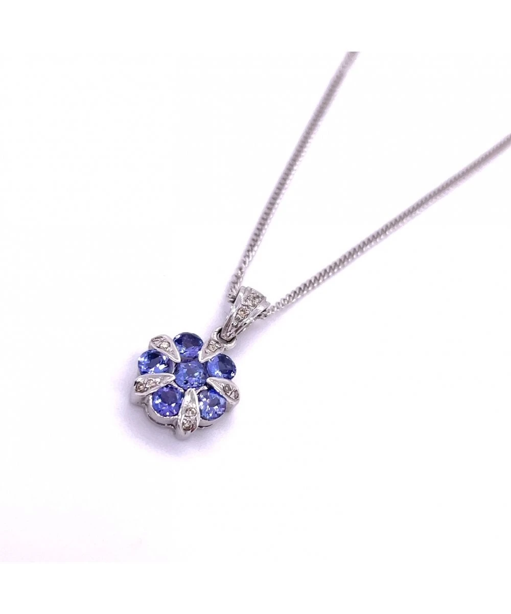 Gladstones Jewellers 9ct White Gold Tanzanite & Diamond Flower Pendant 4 Gladstones Jewellers 9ct White Gold Tanzanite & Diamond Flower Pendant - Image 2