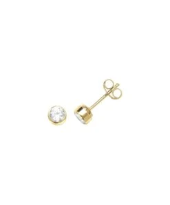 Gladstones Jewellers 9ct Yellow Gold 4mm Rub Over CZ Stud Earrings