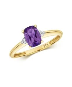 Gladstones Jewellers 9ct Yellow Gold Amethyst & Diamond Ring