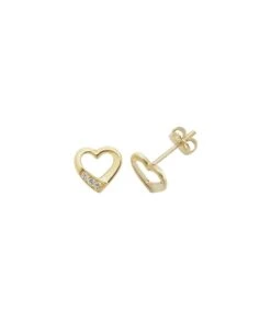 Gladstones Jewellers 9ct Yellow Gold CZ Heart Stud Earrings