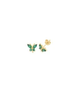 Gladstones Jewellers 9ct Yellow Gold Emerald Butterfly Stud Earrings