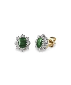 Gladstones Jewellers 9ct Yellow Gold Emerald & Diamond Stud Earrings