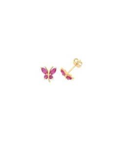 Gladstones Jewellers 9ct Yellow Gold Ruby Butterfly Stud Earrings
