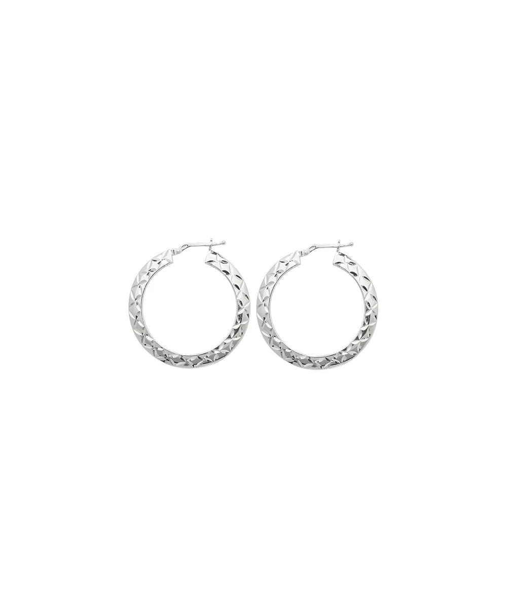 Gladstones Jewellers Silver 25mm Diamond Cut Hoop Earrings 3 Gladstones Jewellers Silver 25mm Diamond Cut Hoop Earrings
