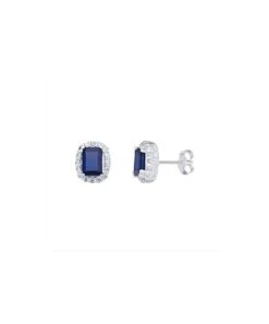 Gladstones Jewellers Silver Blue & White CZ Oblong Halo Stud Earrings