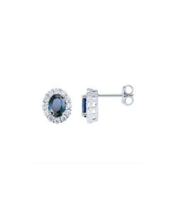 Gladstones Jewellers Silver Blue & White CZ Oval Halo Stud Earrings