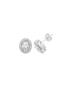 Gladstones Jewellers Silver CZ Oval Halo Stud Earrings