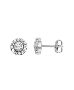 Gladstones Jewellers Silver CZ Round Halo Stud Earrings