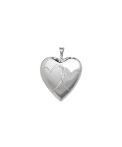 Gladstones Jewellers Sterling Silver Heart Locket Pendant With Two Engraved Hearts