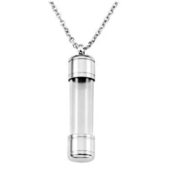 Glass Cylinder - Stainless Steel Cremation Ashes Jewellery Pendant