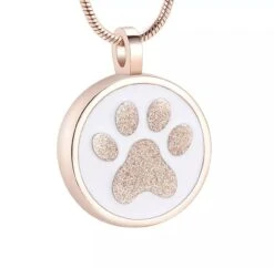 Glitter Paw Circle -Rose Gold Stainless Steel Cremation Ashes Jewellery Memorial Pendant