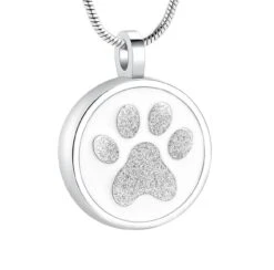 Glitter Paw Circle -Stainless Steel Cremation Ashes Jewellery Memorial Pendant