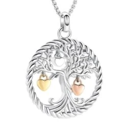 Hanging Hearts Tree Of Life - Stainless Steel Cremation Ashes Jewellery Urn Pendant