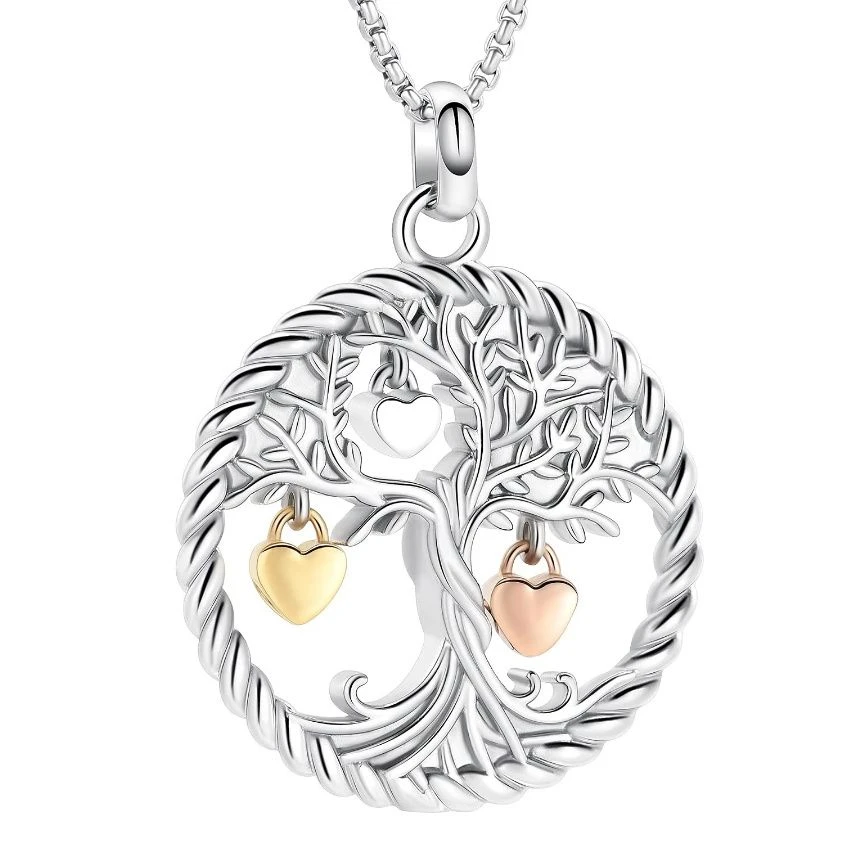 Hanging Hearts Tree Of Life - Stainless Steel Cremation Ashes Jewellery Urn Pendant 3 Hanging Hearts Tree Of Life - Stainless Steel Cremation Ashes Jewellery Urn Pendant