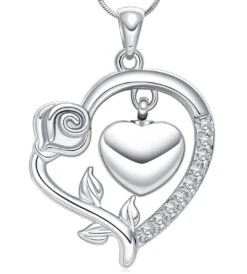 Hanging Rose Heart - Stainless Steel Cremation Ashes Urn Jewellery Pendant