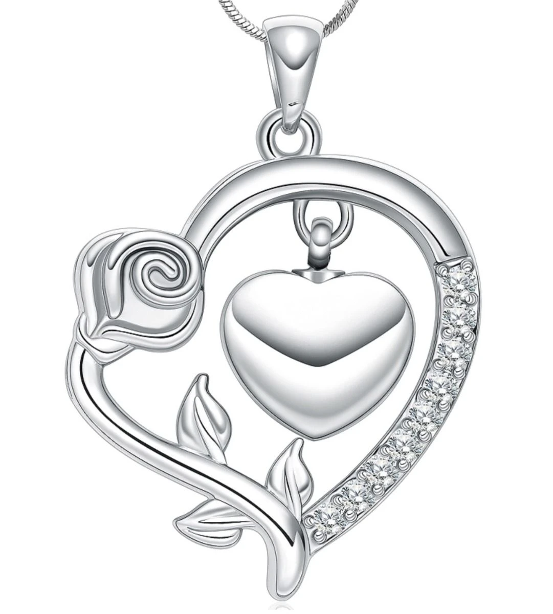 Hanging Rose Heart - Stainless Steel Cremation Ashes Urn Jewellery Pendant 3 Hanging Rose Heart - Stainless Steel Cremation Ashes Urn Jewellery Pendant