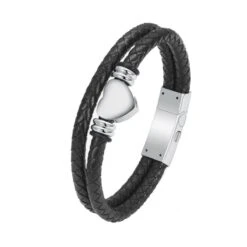 Heart Leather Bracelet - Stainless Steel Cremation Ashes Jewellery