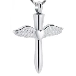 Heart Wing Cross- Stainless Steel Ashes Memorial Jewellery Pendant