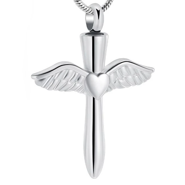 Heart Wing Cross- Stainless Steel Ashes Memorial Jewellery Pendant 3 Heart Wing Cross- Stainless Steel Ashes Memorial Jewellery Pendant