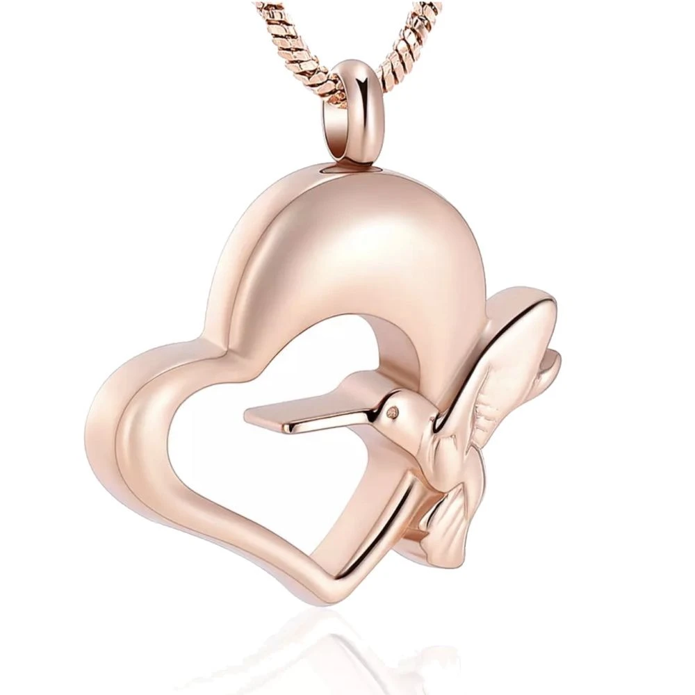 Hummingbird Heart Rose Gold - Stainless Steel Ashes Jewellery Memorial Urn Pendant 3 Hummingbird Heart Rose Gold - Stainless Steel Ashes Jewellery Memorial Urn Pendant