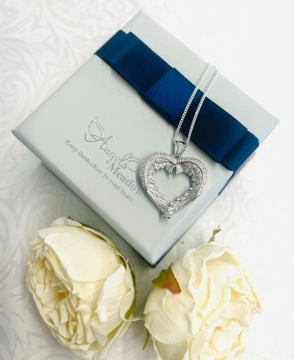 Feathered Wing Heart Cremation Ashes Memorial Pendant 5 Feathered Wing Heart Cremation Ashes Memorial Pendant - Image 3