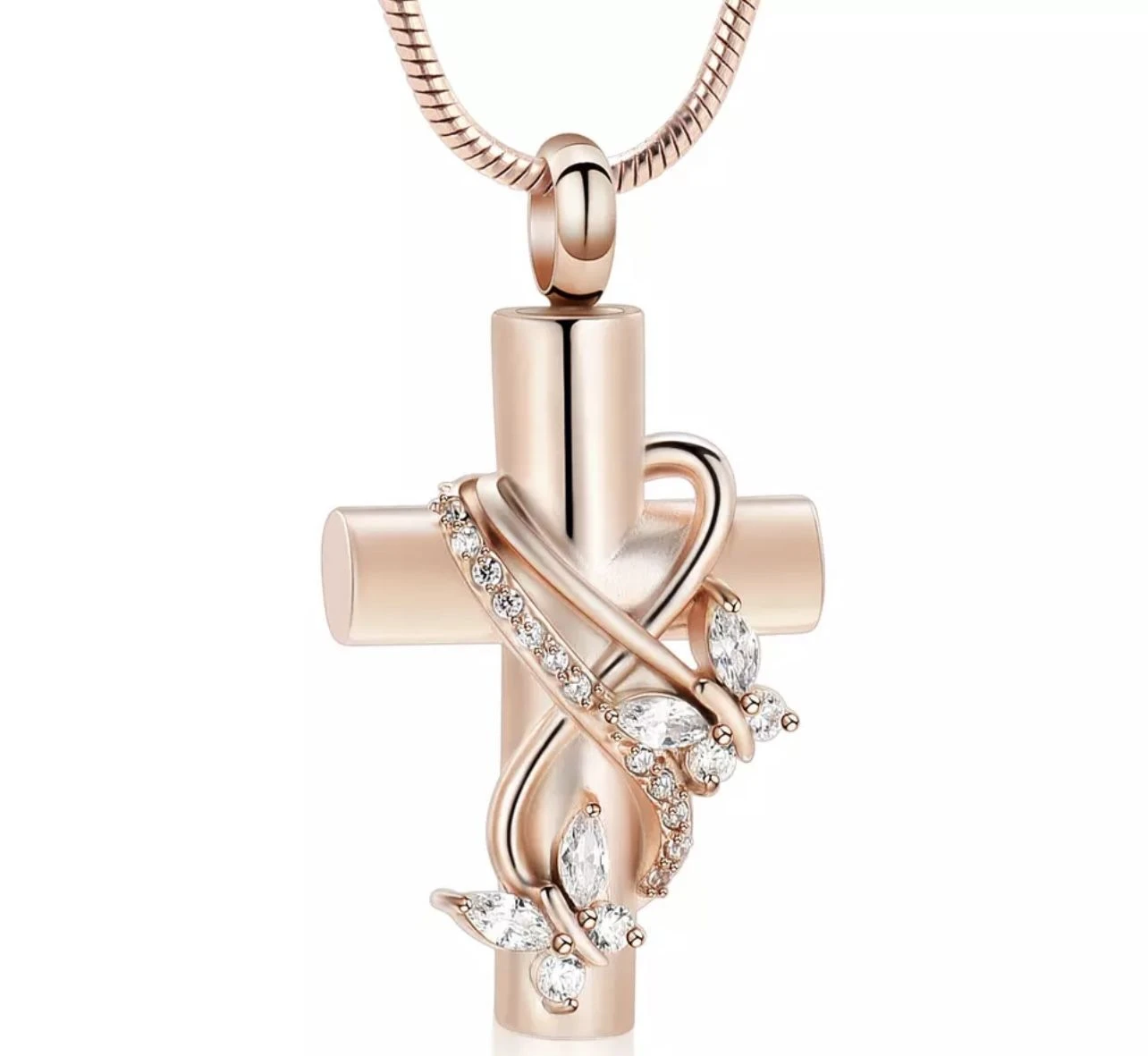 Butterfly Cross Rose Gold - Stainless Steel Cremation Ashes Jewellery Urn Pendant 3 Butterfly Cross Rose Gold - Stainless Steel Cremation Ashes Jewellery Urn Pendant